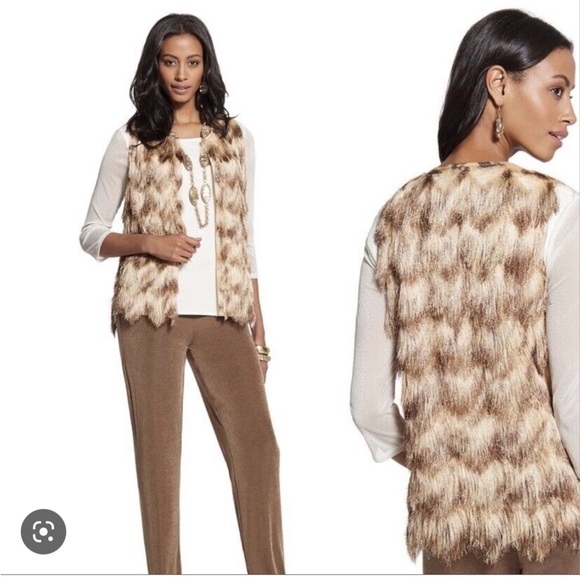 Chicos Travelers collection shaggy chevron ombre swing vest SZ 2/LG - Picture 2 of 6